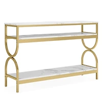 Tribesigns 3-Tier Console Table, 55 inch Sofa Table with Open Storage Shelves, Narrow Long Hallway/Entryway Table with Faux Marble Top, White & Gold