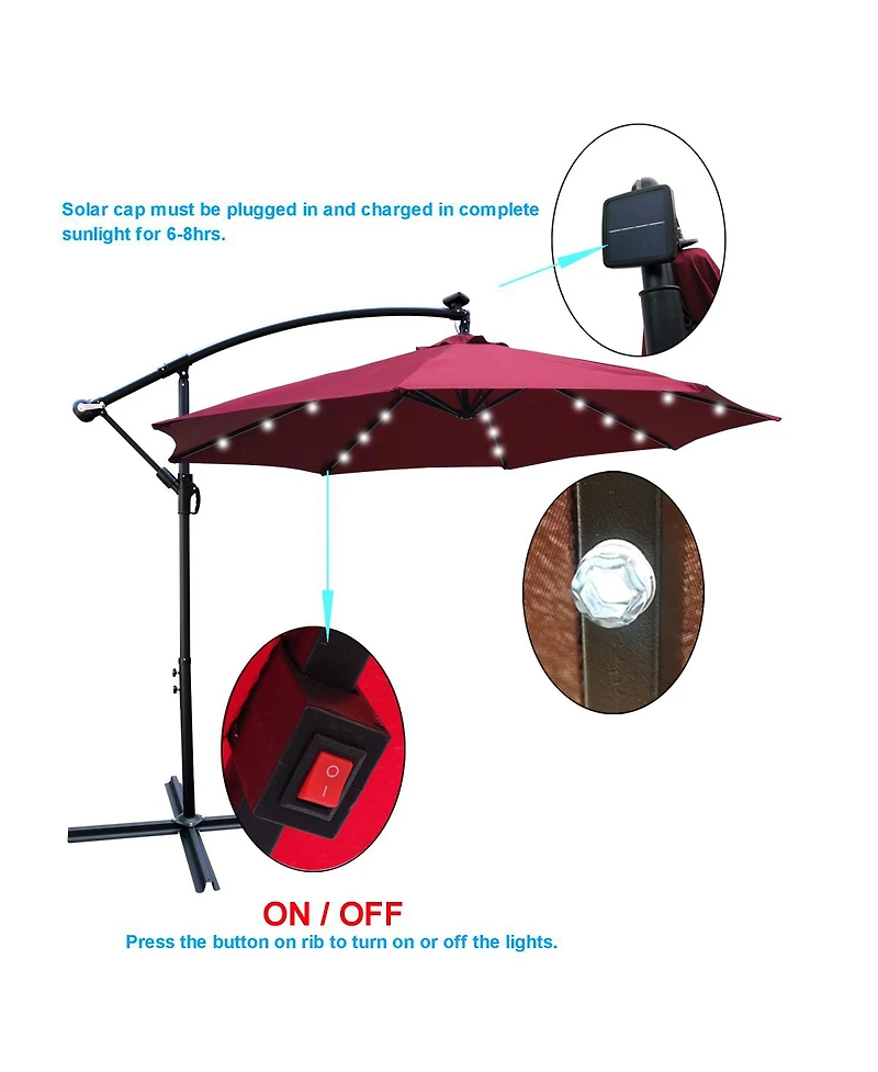 Streamdale 10ft Led Solar Patio Umbrella with Crank and Cross Base