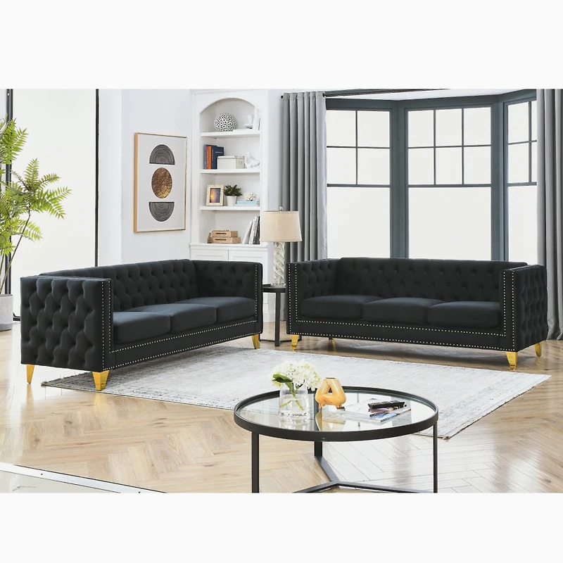 Simplie Fun Modern Velvet Sofa Set with Button Tufted Design