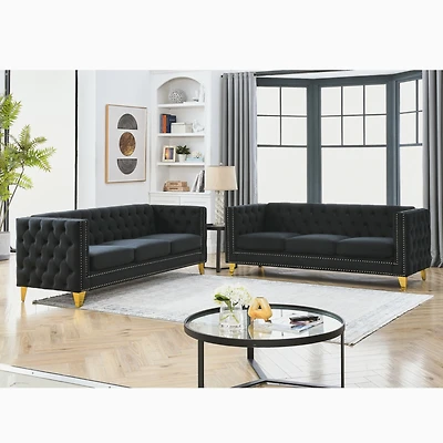 Simplie Fun Modern Velvet Sofa Set with Button Tufted Design