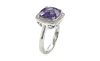 Suzy Levian New York Sterling Silver Cubic Zirconia Cushion Halo Cocktail Ring