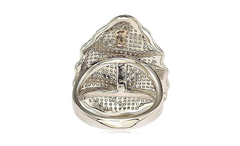 Suzy Levian New York Sterling Silver Cubic Zirconia Pave-encrusted Leaf Plate Ring