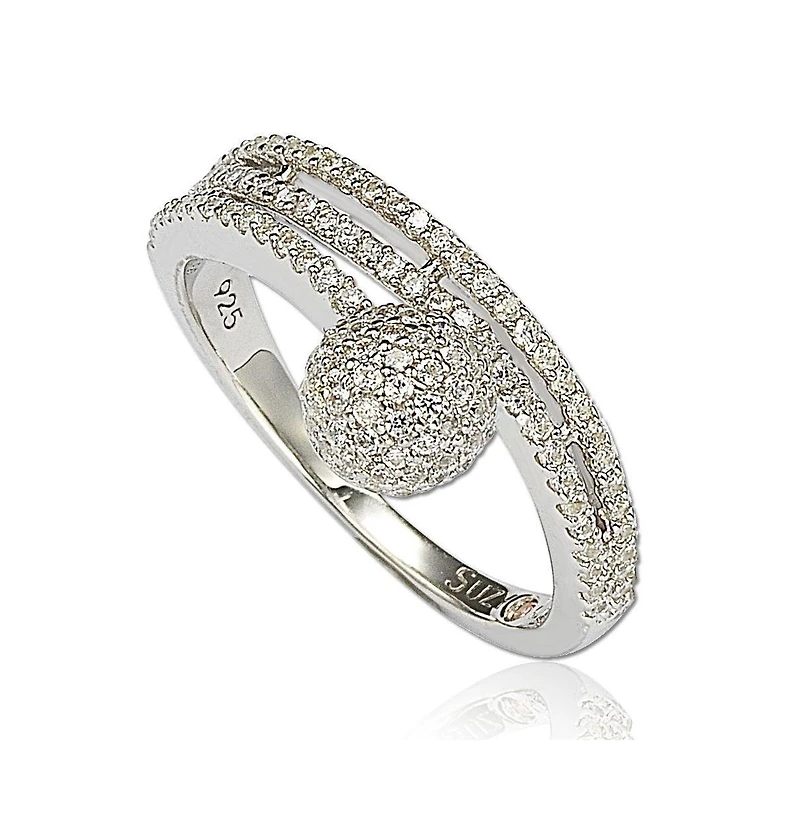 Suzy Levian New York Sterling Silver Cubic Zirconia Pave Ball Ring