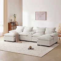 Streamdale Furniture 123" 6-Seat U-Shaped Sofa with Console, Cupholders, Usb Ports