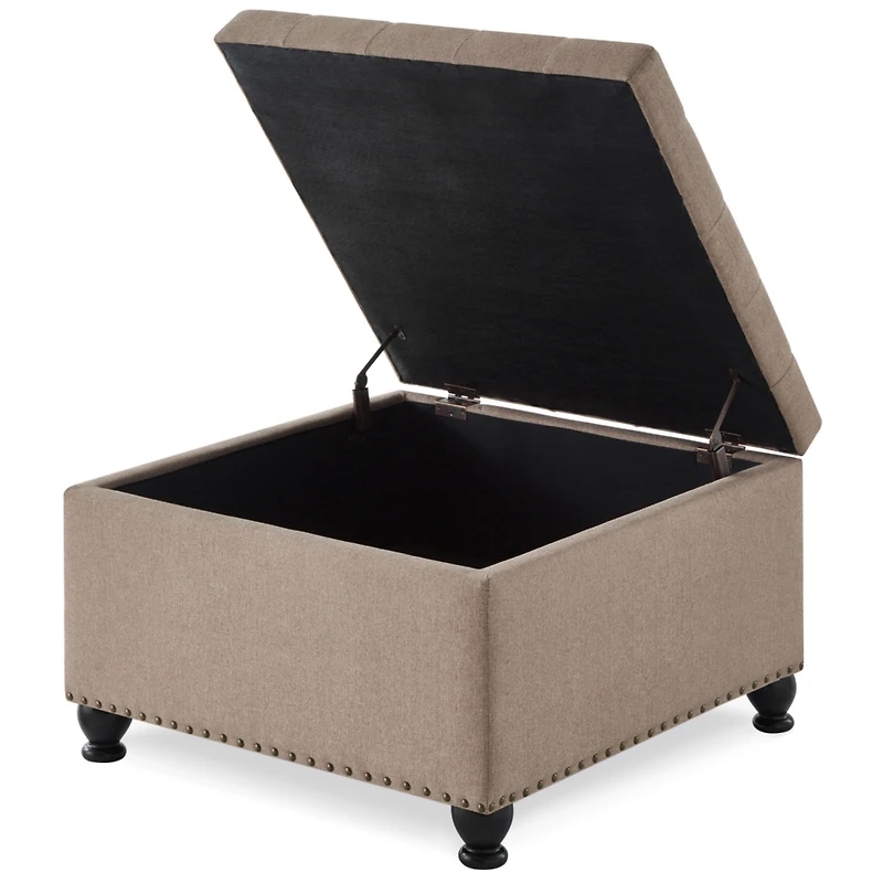 Linen Upholstered Storage Ottoman/coffee table with Wooden Legs