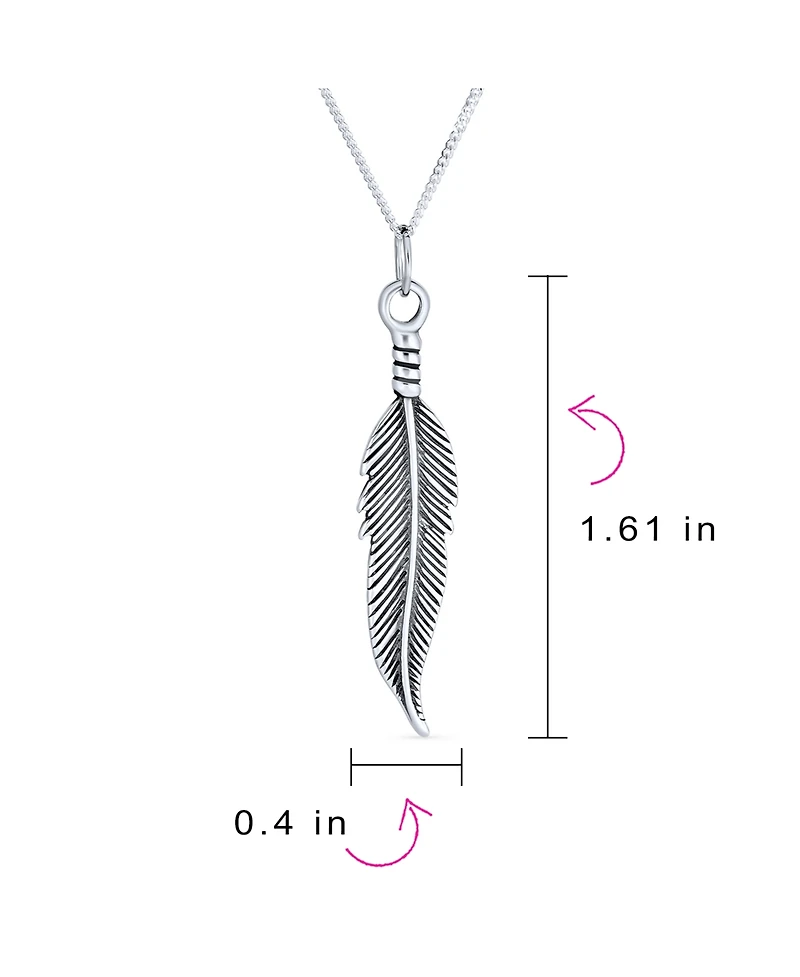 Bling Jewelry Feather Leaf Dangling Pendant Charm Necklace For Women Blackened Sterling Silver 18 Inches