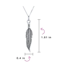 Bling Jewelry Feather Leaf Dangling Pendant Charm Necklace For Women Blackened Sterling Silver 18 Inches