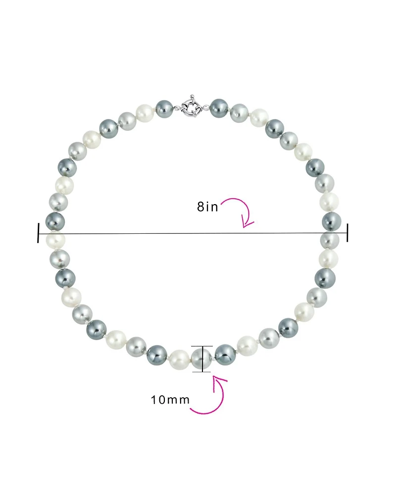 Bling Jewelry Classic Smooth 10MM Black White Grey Tri Multi Color Hand Knotted Simulated Pearl Strand Necklace 18 Inches