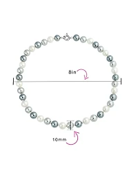 Bling Jewelry Classic Smooth 10MM Black White Grey Tri Multi Color Hand Knotted Simulated Pearl Strand Necklace 18 Inches