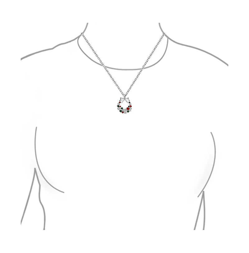 Bling Jewelry Fashion Sparkling Christmas Bow Red Green White Crystal Holiday Wreath Pendant Necklace Stud Earrings Jewelry Set Crystal