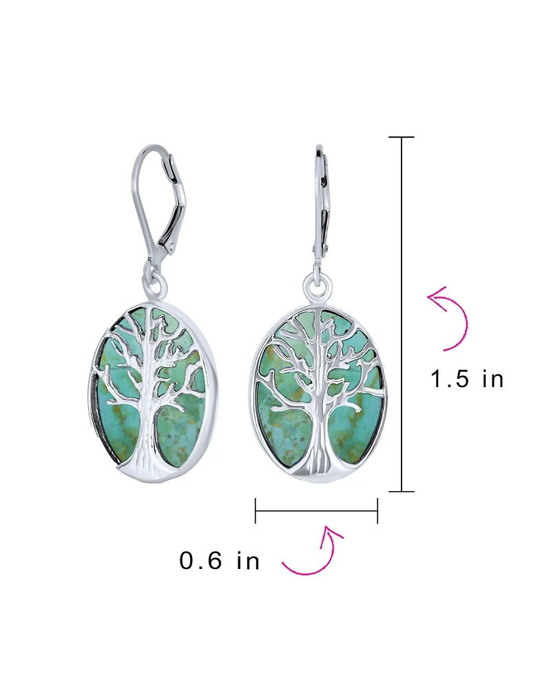 Bling Jewelry Large Oval Natural Stone Shell Lever Back Mother Of Pearl Family Tree Life Dangle Earrings .925 Sterling Silver
