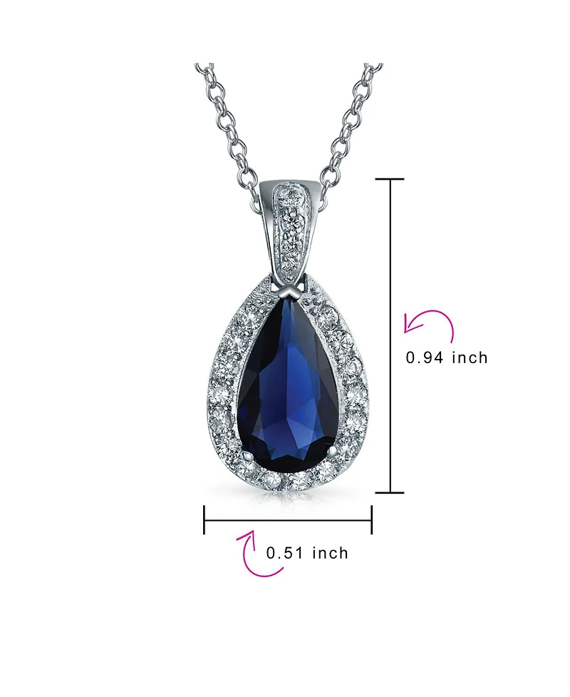 Bling Jewelry Classic Large Pear Shape Solitaire Teardrop Halo 15CTW Cz Cubic Zirconia Pendant Necklace Silver Plated