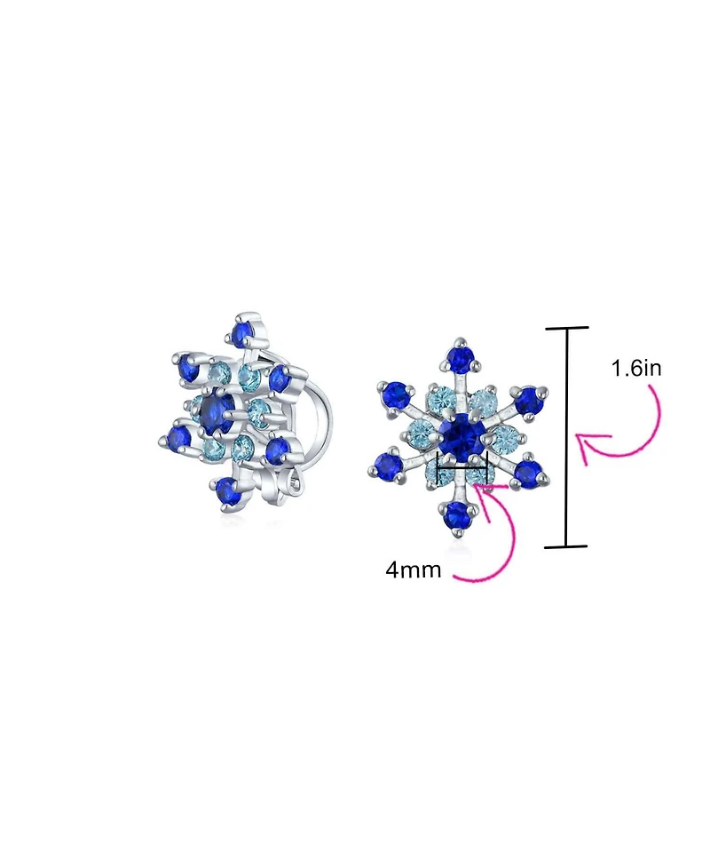 Christmas Holiday Party Cz Royal Ice Blue Aqua Cubic Zirconia Star Snowflake Stud Clip On Earrings No Piercing