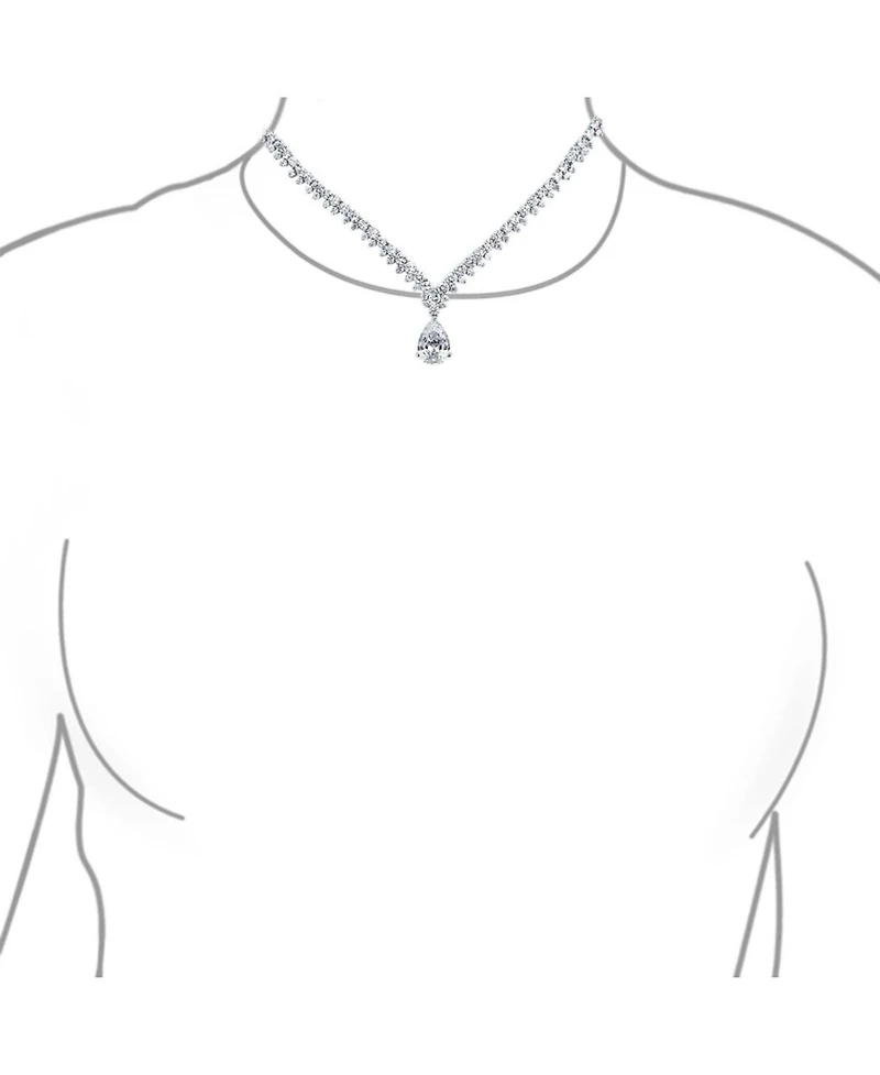 Bling Jewelry Art Deco Leaf Teardrop Cz Choker Necklace and Earrings Jewelry Set Silver