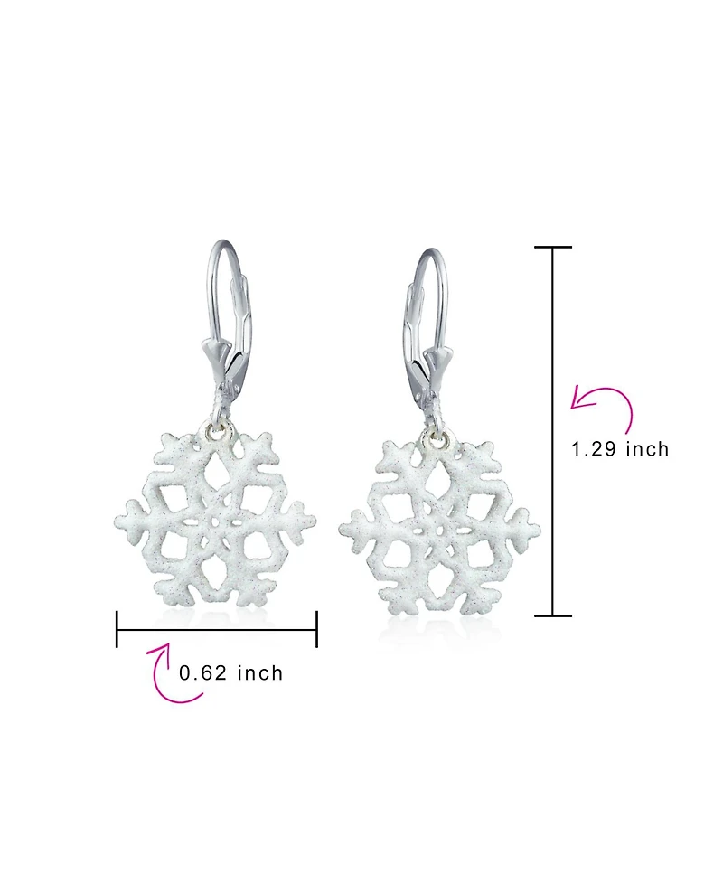 Bling Jewelry Frozen Winter Holiday White Glitter Snowflake Dangle Earrings Sterling Silver