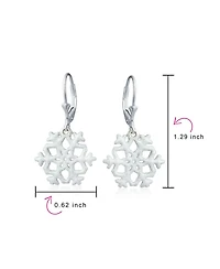Bling Jewelry Frozen Winter Holiday White Glitter Snowflake Dangle Earrings Sterling Silver