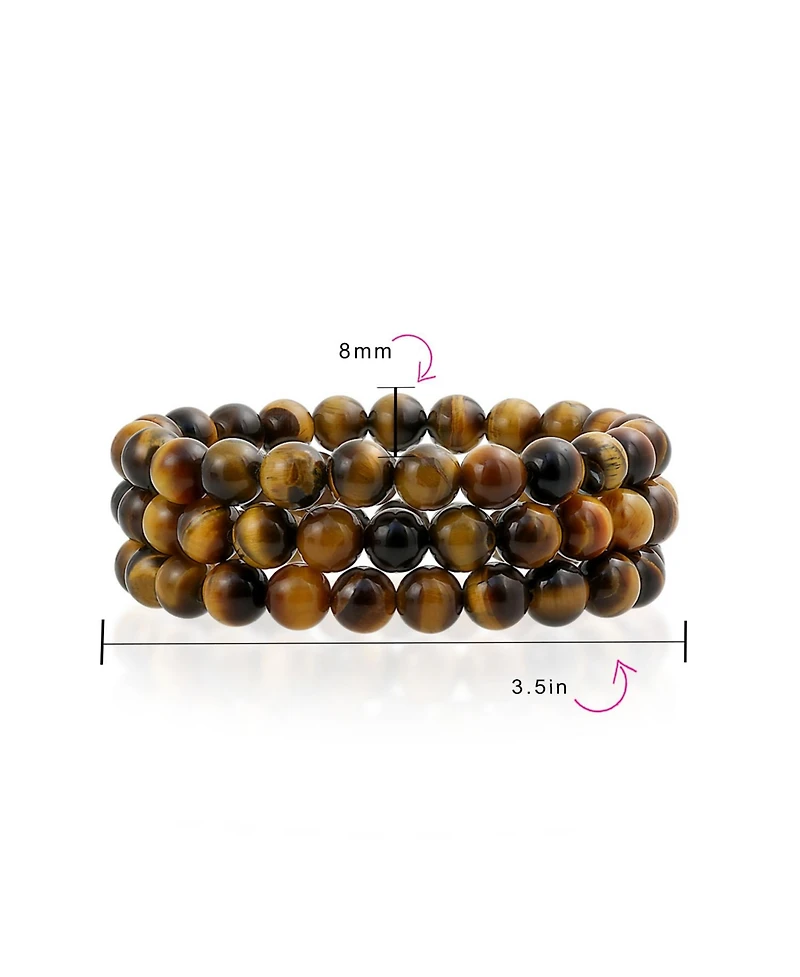 Bling Jewelry Stackable Set Of 3 Natural Stone Round Bead 8MM Multi Strand Stretch Bracelet