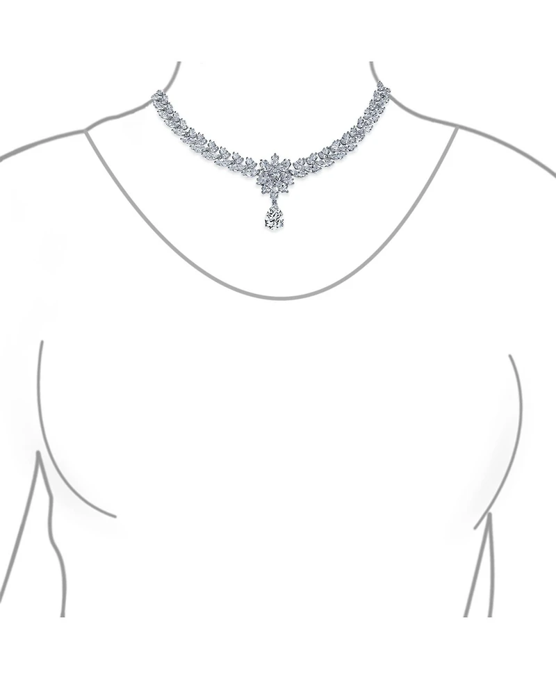 Bling Jewelry Jewelry Set Art Deco Marquise Leaf Cz Choker Necklace and Drop Chandelier Earrings