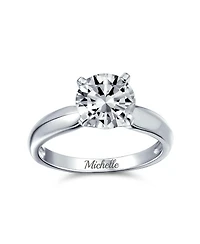 Bling Jewelry Timeless 2CT Cz Round Solitaire Promise Ring Plain Thin Band .925 Sterling Silver