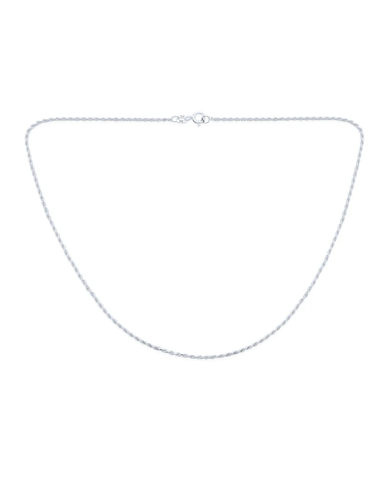 Bling Jewelry Thin 2MM 030 Gauge Strong .925 Sterling Silver Rope Link Chain Necklace