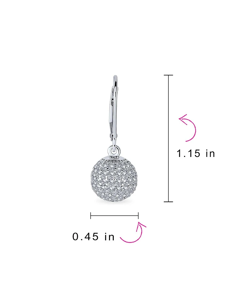 Bling Jewelry Minimalist Geometric Cubic Zirconia Pave Cz Disco Ball Lever back Drop Statement Earrings Prom Sterling Silver