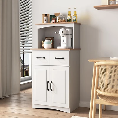 Streamdale White Kitchen Pantry with Microwave Stand and Drawer