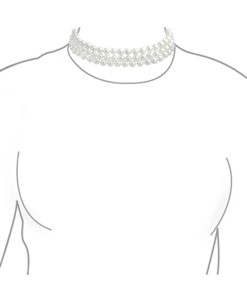 Bling Jewelry Hand Knotted 3 Row White Simulated Pearl Strand Collar Necklace Prom