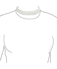 Bling Jewelry Hand Knotted 3 Row White Simulated Pearl Strand Collar Necklace Prom