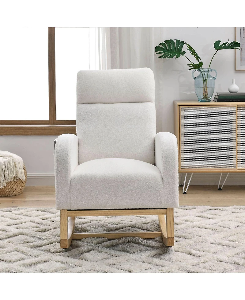 Streamdale Furniture 27.6" W Modern Accent High Backrest Living Room Lounge Arm Rocking Chair, Two Side Pocket