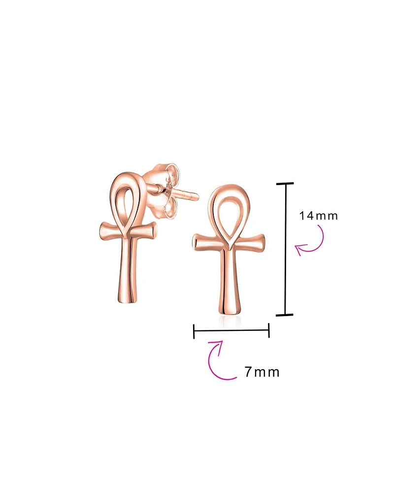 Bling Jewelry Minimalist Petite Delicate Religious Symbol of Life Egyptian Ankh Cross Stud Earrings 14k Gold 2.5 Microns Vermeil Sterling Silver