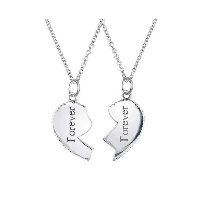 Bling Jewelry 2 Pcs Bff Best Friend Sisters Heart Puzzle Pendant Necklace Sterling Silver