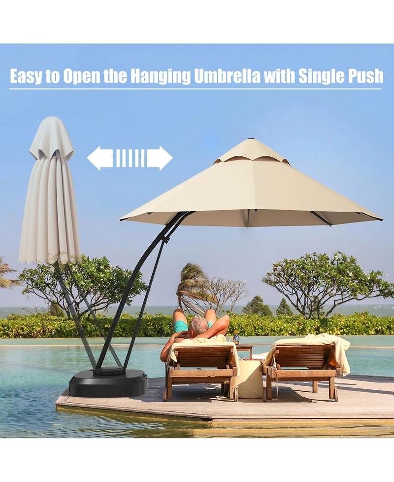 Gymax 11ft Patio Cantilever Hand Push Offset Hanging Umbrella w/ Wheels Base Turquoise