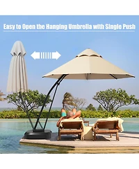 Gymax 11ft Patio Cantilever Hand Push Offset Hanging Umbrella w/ Wheels Base Turquoise