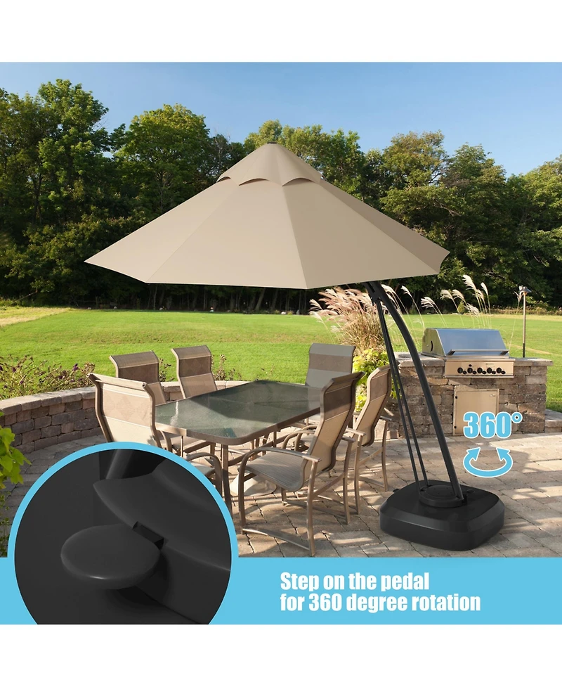 Gymax 11ft Patio Cantilever Hand Push Offset Hanging Umbrella w/ Wheels Base Turquoise