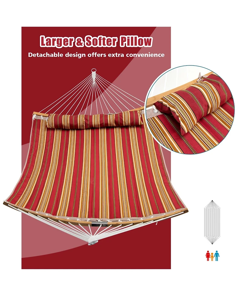 Costway Hammock w/ Pillow Curved Bamboo Spreader Bar Chain Portable Indoor Outdoor