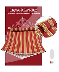 Costway Hammock w/ Pillow Curved Bamboo Spreader Bar Chain Portable Indoor Outdoor