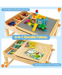 Kids Multi Activity Play Table Wooden Building Block Desk with Storage Paper Roll