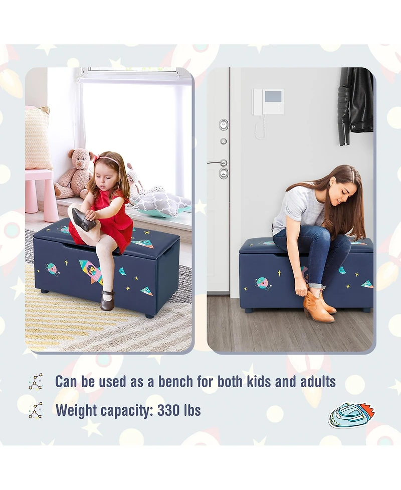 Kids Upholstered Storage Ottoman Bench Versatile Toy Chest Footrest Stool