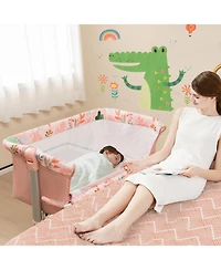 Slickblue Folding Baby Bassinet Bedside Sleeper with 4 Adjustable Heights-Pink