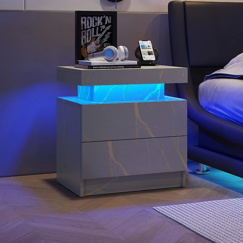 Streamdale Led Nightstand with Drawers (Gray Gold)