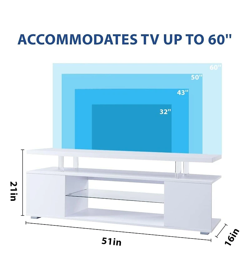 Streamdale Tv Stand for 60 Inch Tv Entertainment Center with Side Cabinet (White)