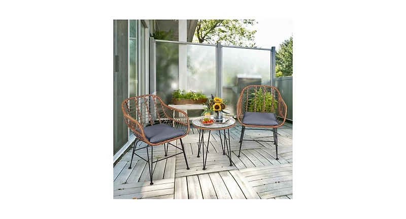 Slickblue 3 Pieces Patio Rattan Bistro Set with Cushion