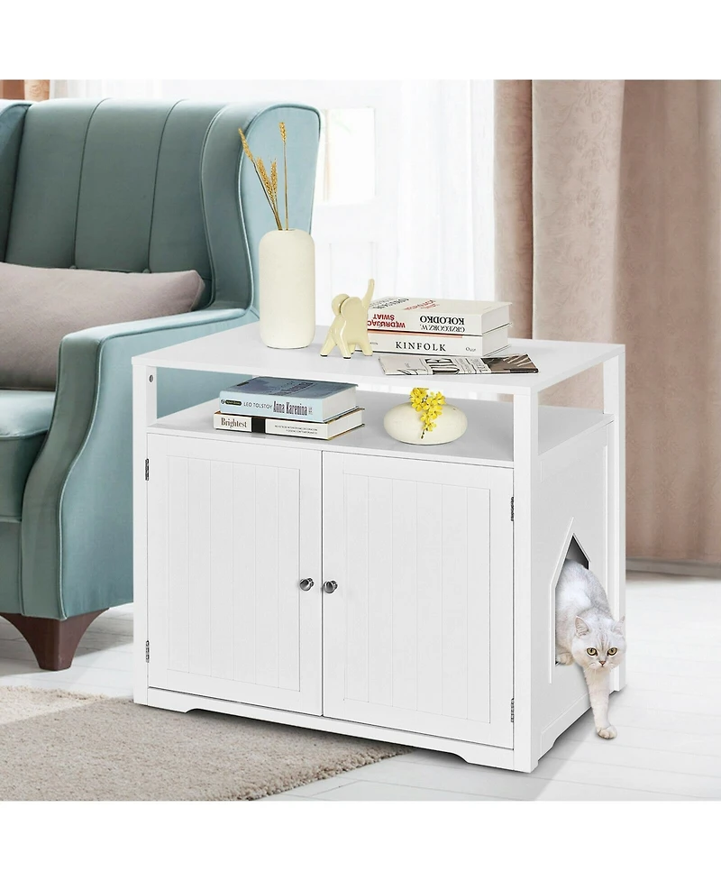 Slickblue Wooden Cat Litter Box Enclosure Hidden Cat Washroom with Storage Layer