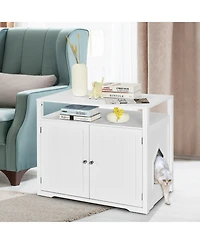 Slickblue Wooden Cat Litter Box Enclosure Hidden Cat Washroom with Storage Layer