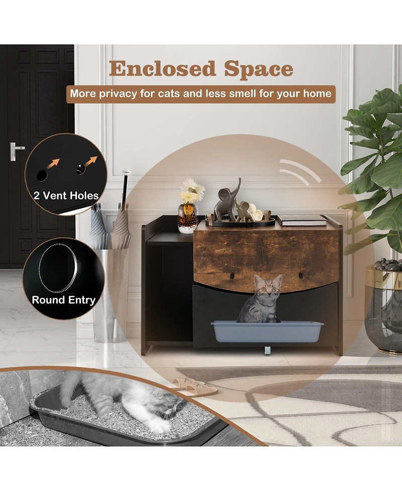 Slickblue Cat Litter Box Enclosure with Pull-out Drawer-Black
