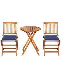 Gymax 3PCS Folding Patio Conversation Set Acacia Wood Bistro Set w/ Cushions