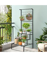Gymax 3-Tier Hanging Plant Stand Flower Pot Organizer Rack w/Grid Panel Display Shelf