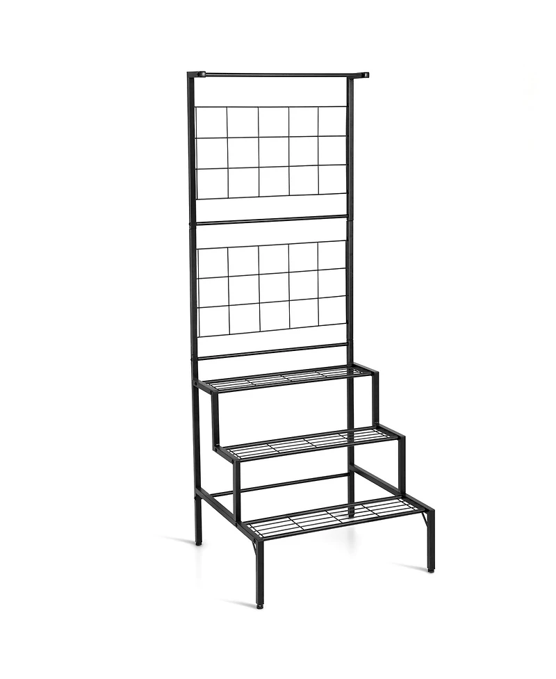 Gymax 3-Tier Hanging Plant Stand Flower Pot Organizer Rack w/Grid Panel Display Shelf