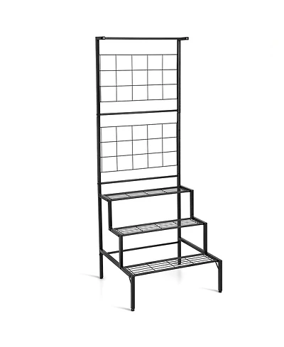 Gymax 3-Tier Hanging Plant Stand Flower Pot Organizer Rack w/Grid Panel Display Shelf