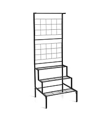 Gymax 3-Tier Hanging Plant Stand Flower Pot Organizer Rack w/Grid Panel Display Shelf